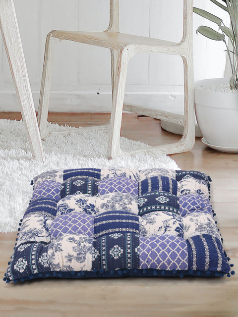 

Tistabene Blue & White Patchwork Indigo Gaddi Square Floor Cushion