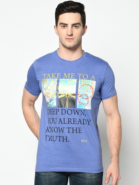 

Duke Men Blue Printed Round Neck T-shirt