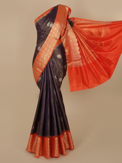 

Pothys Burgundy & Orange Jute Silk Woven Design Saree