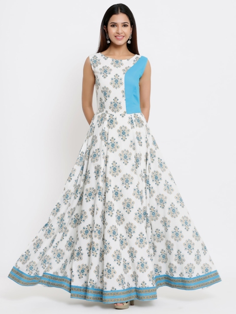 

Indian Virasat Women White Printed Ethnic Maxi Dress