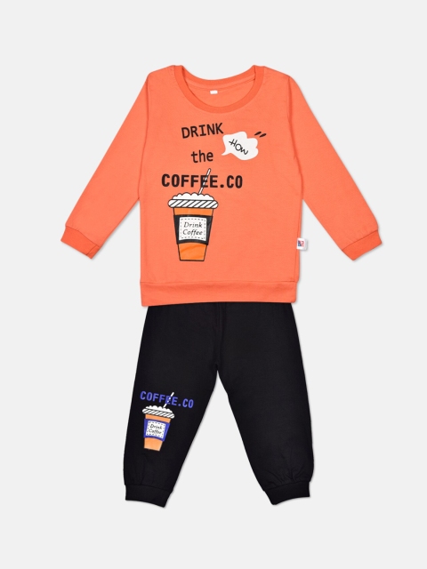 

Fashitale Kids Orange & Black Printed Top with Pyjamas