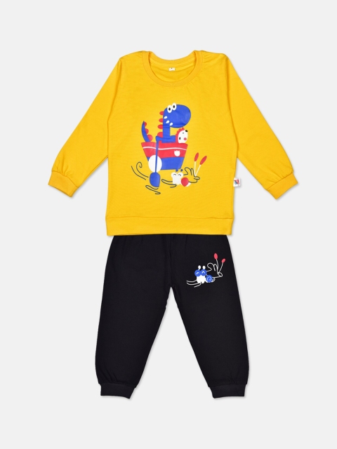 Fashitale Unisex Kids Yellow & Black Printed Top with Pyjamas