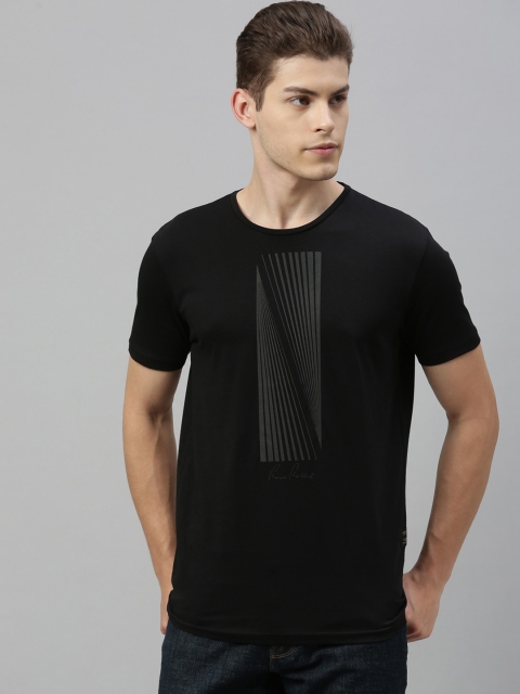 

RARE RABBIT Men Black Printed Round Neck T-shirt