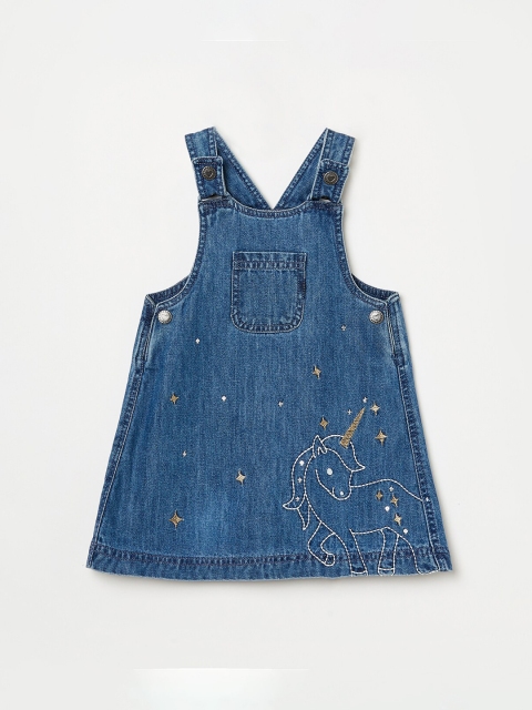 

Juniors by Lifestyle Infant Girls Blue & White Embroidered Denim Dungarees