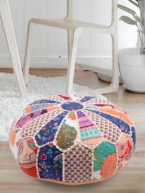 

Tistabene Multicoloured Patchwork with Old Kanthi Detail Round Floor Cushion, Multi