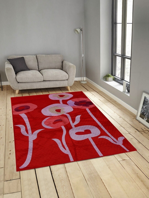 

KLOTTHE Red & White Floral Printed Carpet