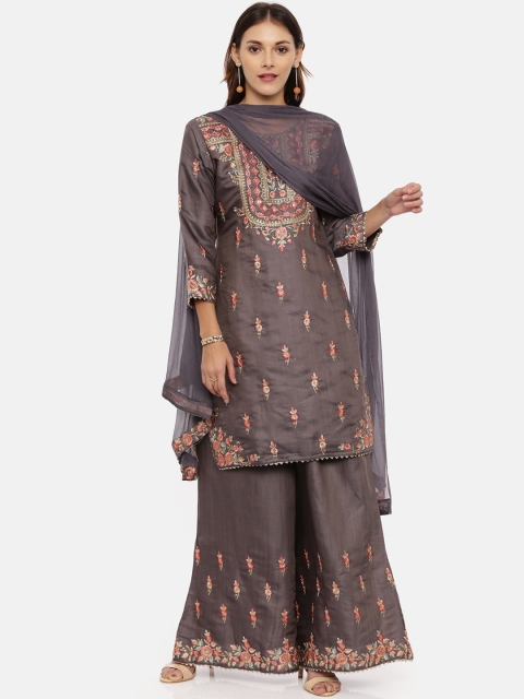 

Neerus Women Grey Embroidered Kurta with Palazzos & Dupatta