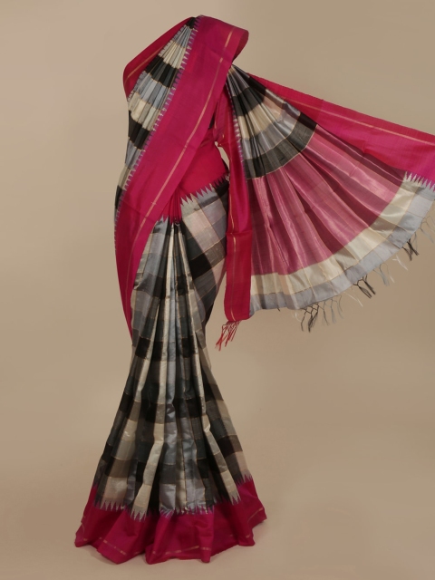 

Pothys Off-White & Black Jute Silk Checked Saree