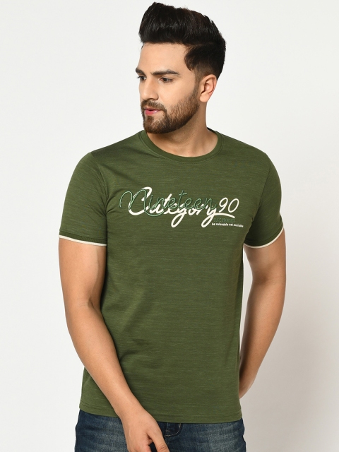 

Duke Men Green Printed Round Neck T-shirt