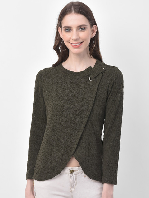 

Latin Quarters Women Olive Green Self Design Wrap Top