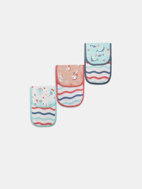 

Kaarpas Unisex Kids Pack of 3 Blue & Red Organic Cotton Muslin Burp/Wash Cloth