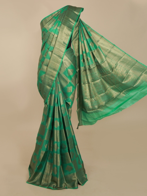 

Pothys Green & Gold-Toned Jute Silk Printed Tussar Saree