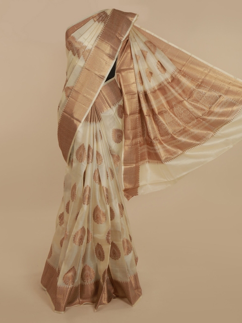 

Pothys Cream-Coloured & Brown Jute Silk Woven Design Tussar Saree