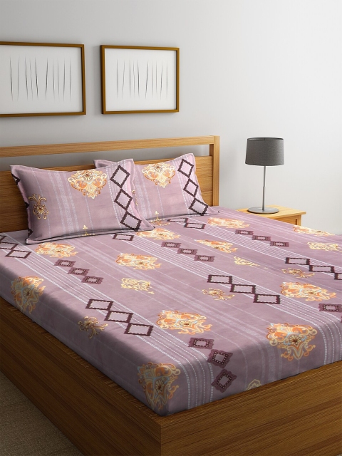 

NEUDIS Mauve & Beige Floral 180 TC Polycotton 1 Queen Bedsheet with 2 Pillow Covers