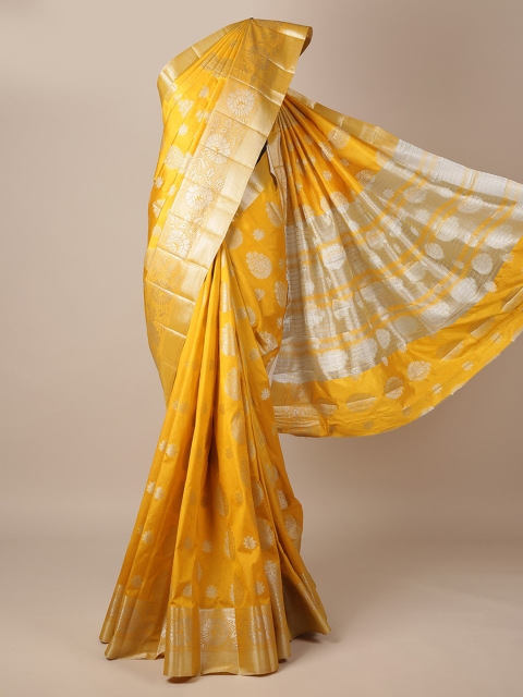 

Pothys Yellow & Silver-Toned Jute Silk Woven Design Saree