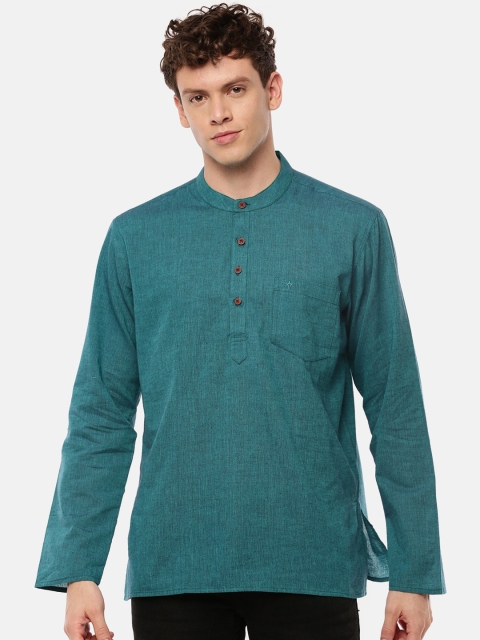 

RAMRAJ COTTON Men Green Solid Straight Kurta
