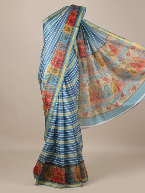 

Pothys Blue Striped Jute Silk Saree