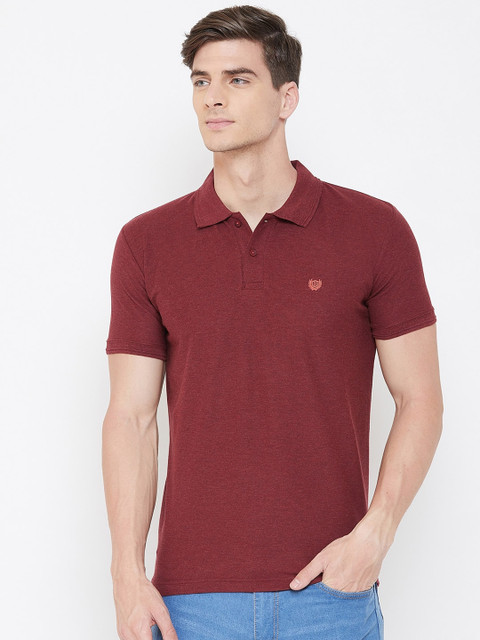 

Duke Men Maroon Solid Polo Collar T-shirt