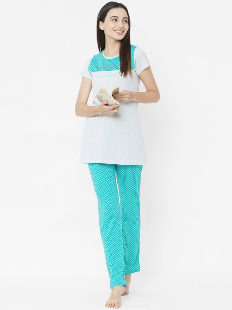 

Sweet Dreams Women Sea Green & Grey Colourblocked Night suit