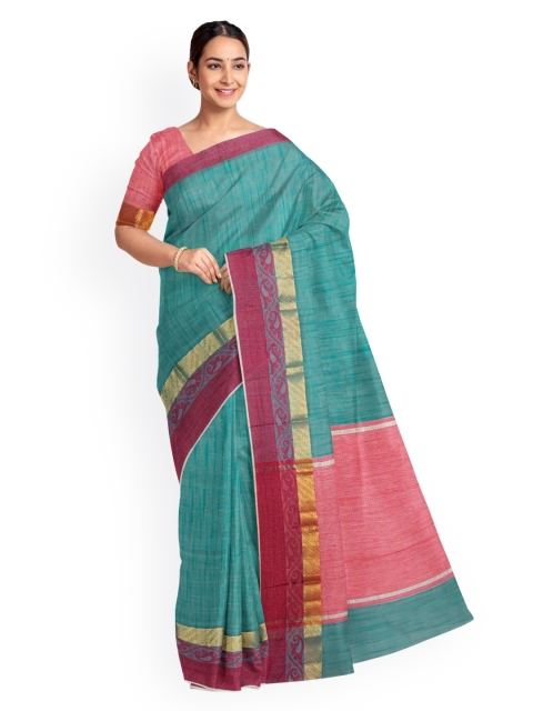 

KLM Fashion Mall Blue Woven Design Linen Blend Saree