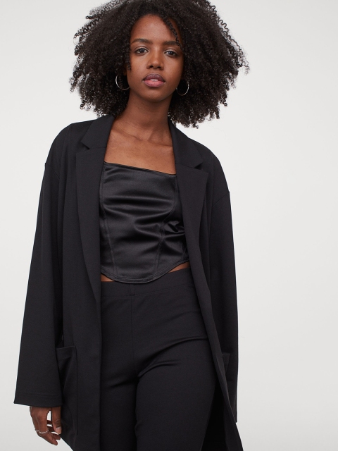 

H&M Women Black Solid Jersey Jacket