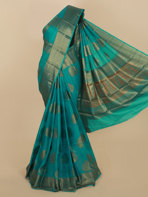 

Pothys Blue Jute Silk Woven Design Tussar Saree
