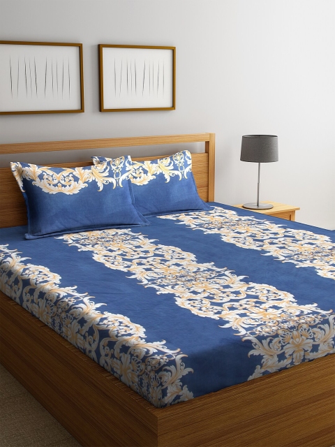 

NEUDIS Blue Floral 180 TC Polycotton 1 King Bedsheet with 2 Pillow Covers