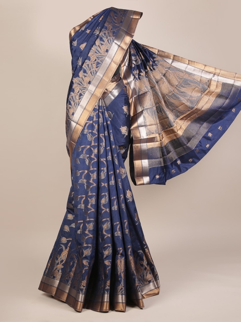 

Pothys Navy Blue & Gold-Toned Jute Silk Woven Design Saree