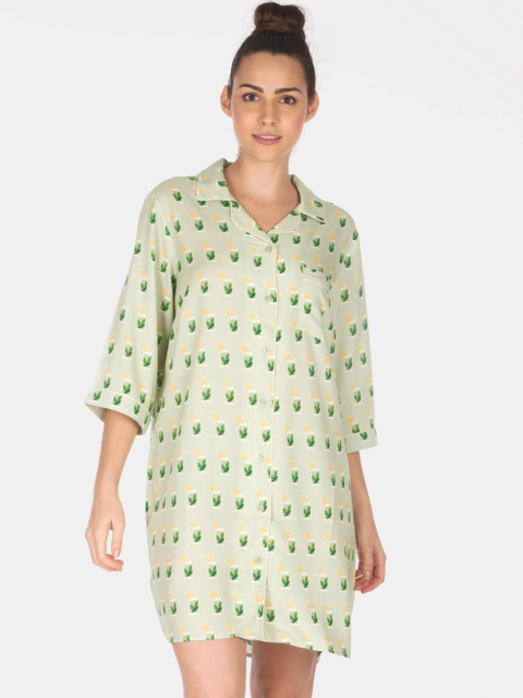 

Smugglerz Women Green & Yellow Printed Sleep Shirt