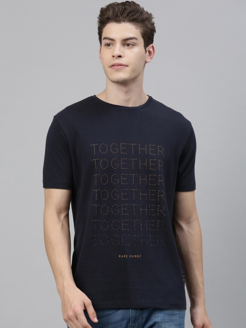 

RARE RABBIT Men Navy Blue Printed Round Neck T-shirt