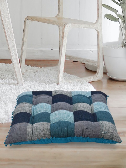 

Tistabene Blue & Grey Patchwork Square Gaddi Floor Cushion
