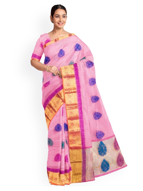 

KLM Fashion Mall Pink Woven Design Silk Blend Saree