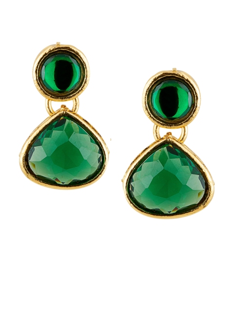 E2O Olive Green & Gold-Toned Contemporary Drop Earrings