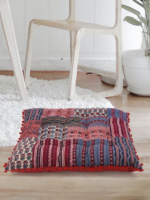 

Tistabene Multicoloured Patchwork Square Handloom Gaddi Floor Cushion, Multi