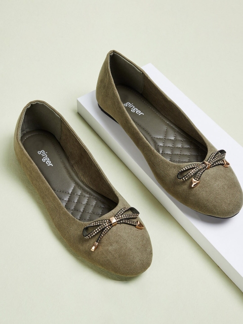 

Ginger by Lifestyle Women Olive Green Solid PU Ballerinas