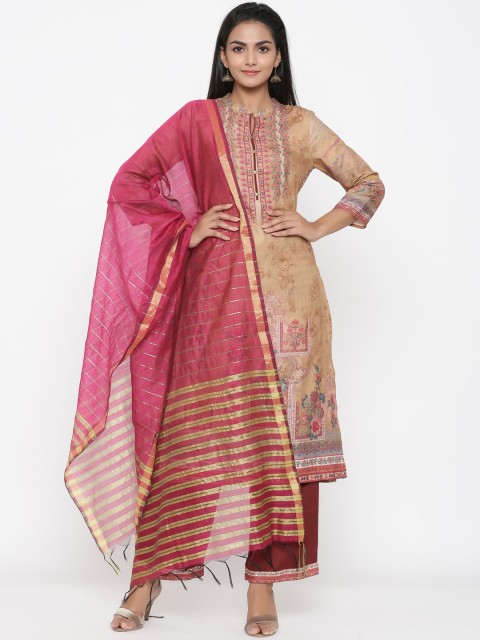 

RANGMAYEE Women Beige Printed Kurta with Palazzos & Dupatta