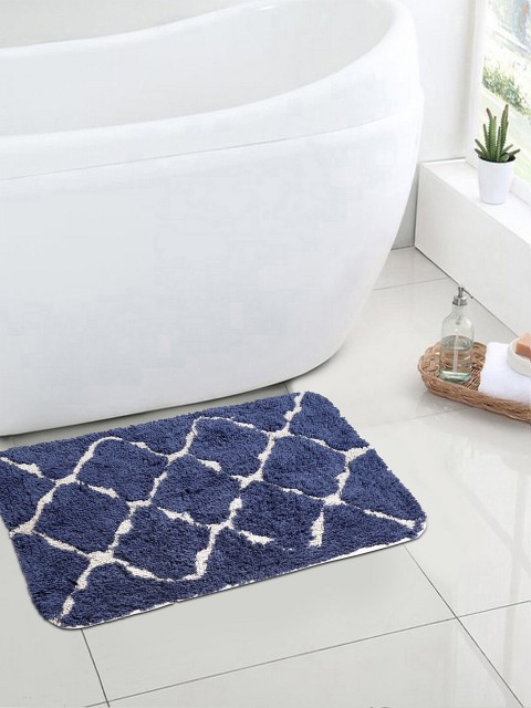 

KLOTTHE Set Of 2 Navy Blue & White Cotton Bath Rug