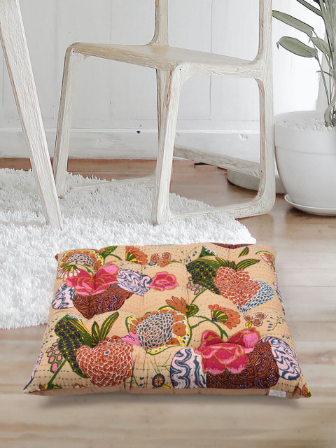

Tistabene Beige & Pink Floral Printed Gaddi Square-Shaped Cushion
