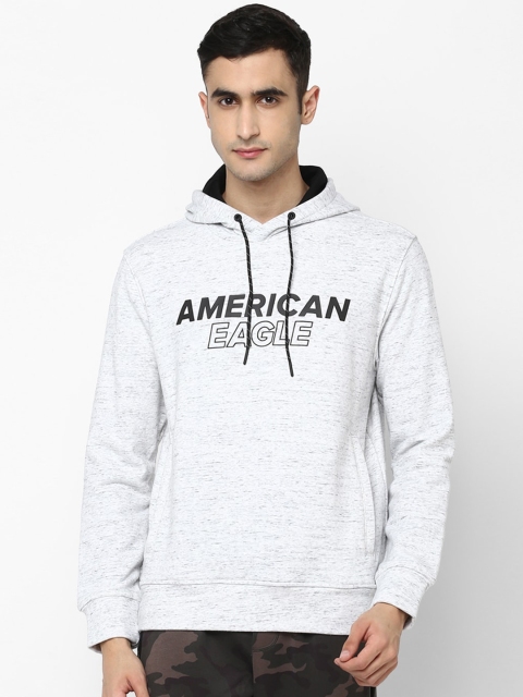 

AMERICAN EAGLE OUTFITTERS Men White & Black Printed Hooded Sweatshirt