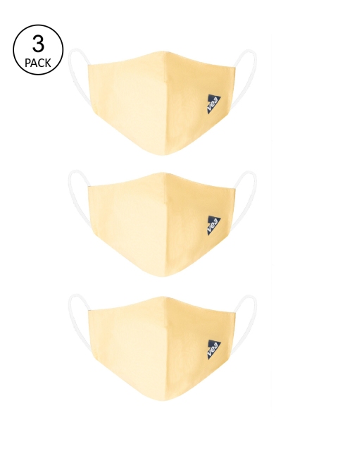 

VEA Unisex Pack Of 3 Yellow Solid 3-Ply Reusable Cloth Masks
