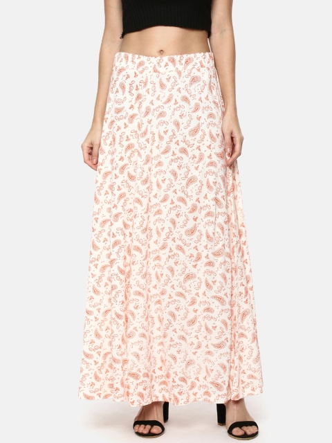 

YCANF Women Off White & Orange Ethnic Motif Printed Skirt