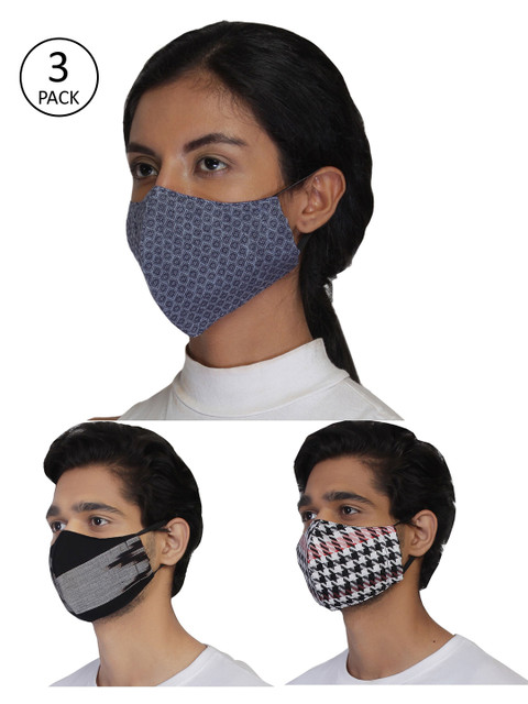 

Anekaant Unisex Pack Of 3 Printed 3-Ply Reusable Viscose Cloth Mask, Grey