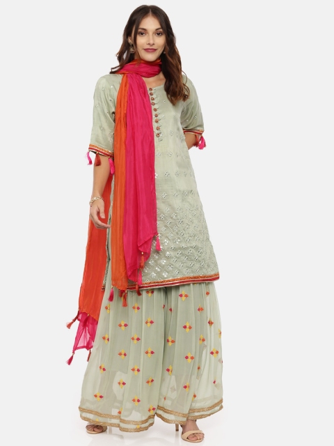 

Neerus Women Green Woven Design Kurta with Palazzos & Dupatta