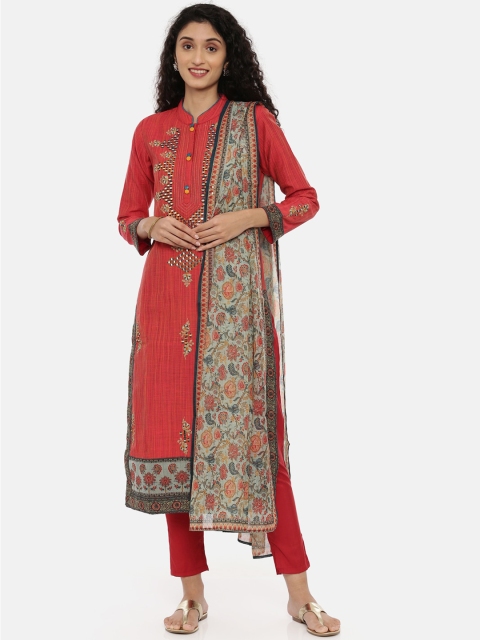 

Neerus Women Red Embroidered Kurta with Trousers & Dupatta