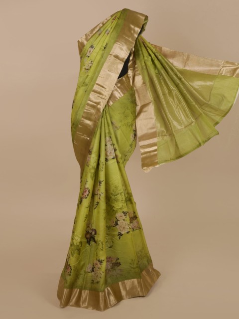 

Pothys Green & Gold-Toned Jute Silk Printed Saree