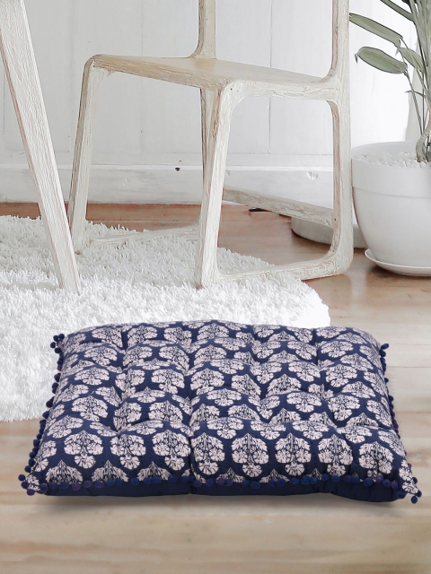 

Tistabene Navy Blue & Off-White Block Printed Round-Shaped Floor Cushion
