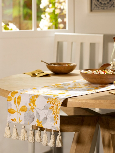 

ellementry Cream-Coloured & Yellow Printed Linen Table Runner