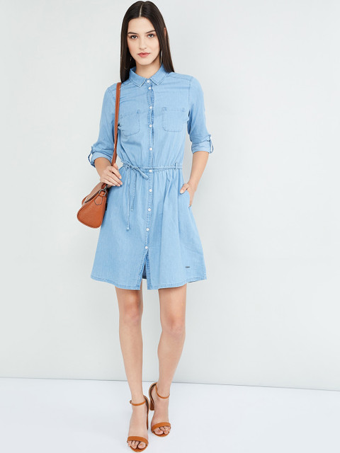 

max Women Blue Solid Shirt Dress