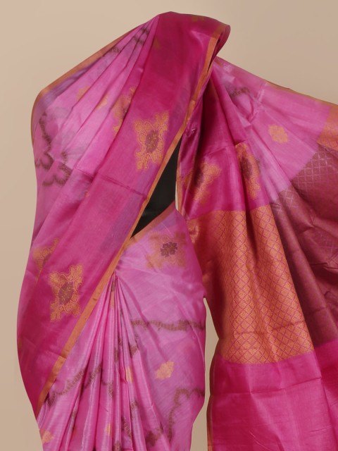 

Pothys Pink Printed Jute Silk Saree