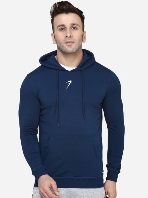 

FUAARK Men Teal Blue Solid Hooded Sweatshirt
